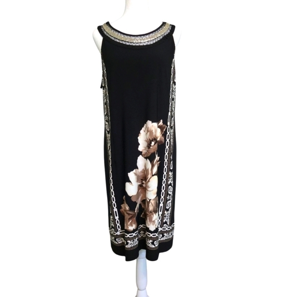 Dresses & Skirts - Dressbarn Embellished Sleeveless Floral B & W Midi Knee Length Dress Size 14